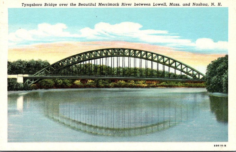 Massachusetts Lowell Tyngsboro Bridge Over The Merrimack River Curteich