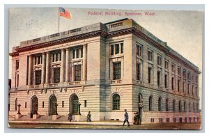 Vintage 1912 Postcard US Flag Over the Federal Building in Spokane Washington