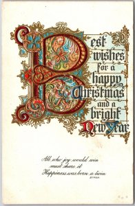 Best Wishes for a Happy Christmas, Bright New Year, Holiday, Vintage Postcard