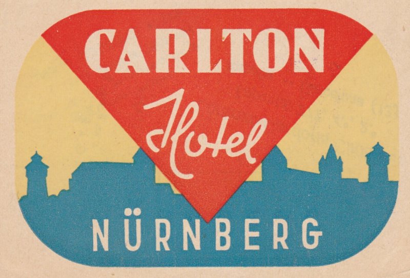 Germany Nuernberg Carlton Hotel Vintage Luggage Label sk2342