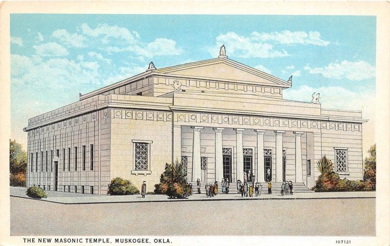 Oklahoma OK Postcard MUSKOGEE c1920 NEW MASONIC TEMPLE Building