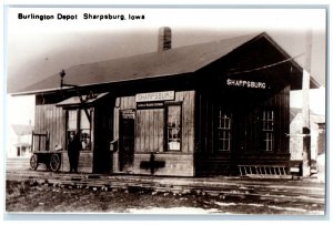 c1960 Burlington Depot Sharpsburg Iowa Train Depot Station RPPC Photo Postcard