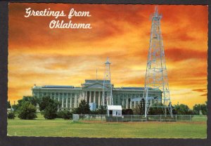 OK Greetings From Oklahoma City State Capitol Oil Wells Sunset View Postcard