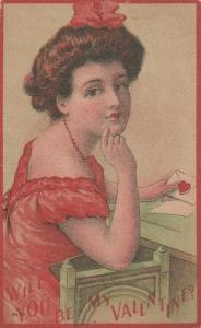 Will You Be My Valentine? - Pretty Lady - Greeting - pm 1911 - DB