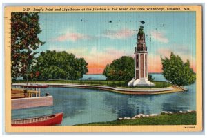 1952 Bray's Point And Lighthouse Fox River Lake Winnebago Oshkosh WI Postcard