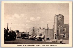 Postcard Fenelon Falls Ontario c1940s Colborne Street Eat at Curtis' Restaurant