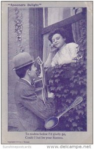 Romantic Couple Serenading Spooners Delight 1908