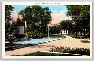 Eau Claire Wisconsin~Panorama Randall Park & Fountain~Vintage Linen Postcard