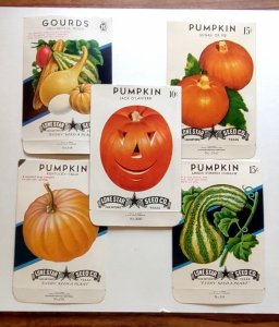 Lot Of 5 Vintage Halloween JOL Gourds Pumpkins Seed Packets EMPTY Jack O Lantern