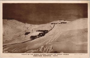 PC PAKISTAN, TROOPS ON THE RAZMAK PLATEAU, Vintage REAL PHOTO Postcard (b43340)