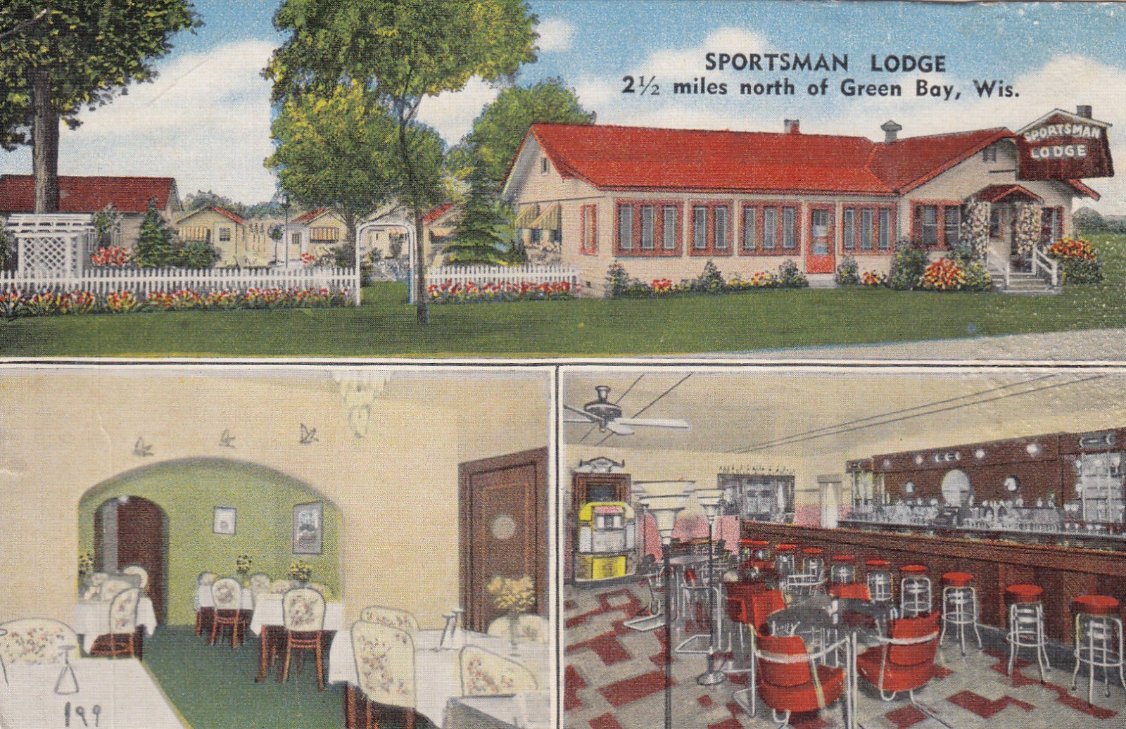 Green Bay Wi New 1940 50s Postcard Sportsman Lodge Cabins Dining