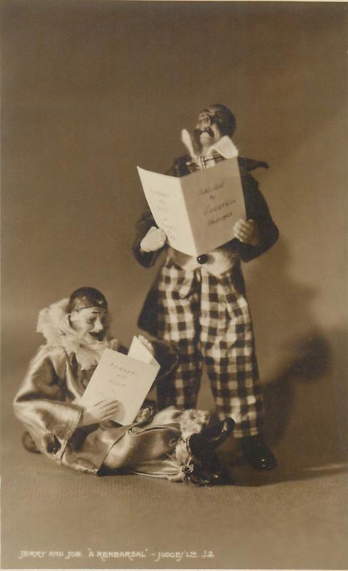 Circus clowns Jerry and Joe real photo postcard by Judges Ltd Hastings England