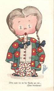 Comic girl in clown dressesc Humorous Spanish postard 1950s