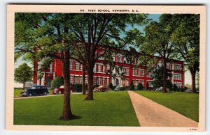 High School Building Newberry South Carolina Linen Postcard SC Vintage Unused