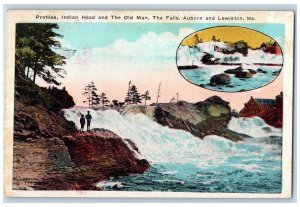 c1920's Indian Head And The Old Man The Falls Auburn Lewiston Maine ME Postcard