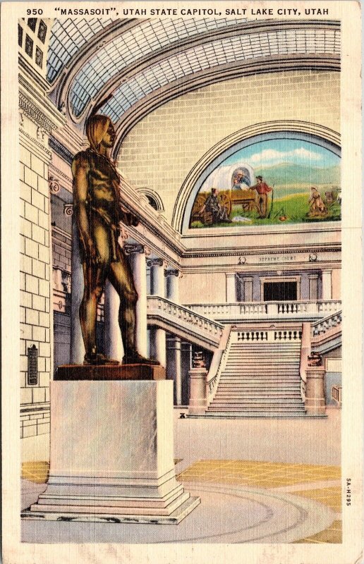 Massasoit Utah State Capitol Salt Lake City UT Linen Postcard VTG UNP Vintage 