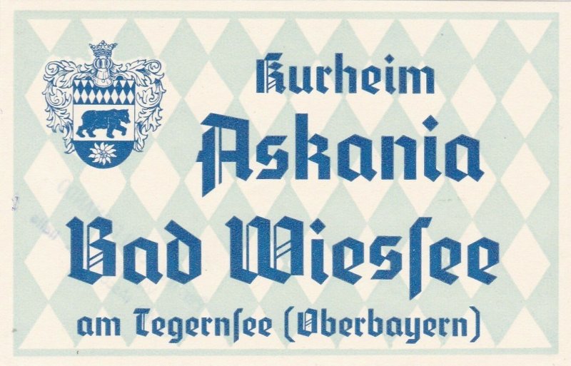 Germany Bad Wiessee Kurheim Askania Vintage Luggage Label sk3103