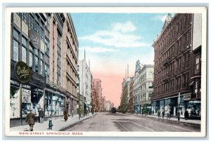 c1920 Main Street Exterior Building Springfield Massachusetts Vintage Postcard