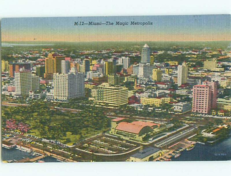 Unused Linen AERIAL VIEW OF TOWN Miami Florida FL n3617