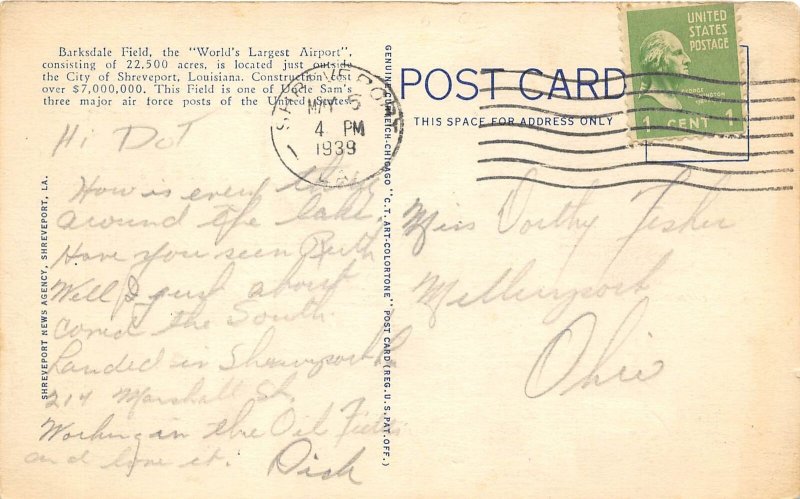 Shreveport Louisiana 1944 WWII Postcard Barksdale Field Pursuit Group