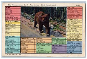 c1930's Dizzy Correspondence Checklist Bear Scene Unposted Vintage Postcard