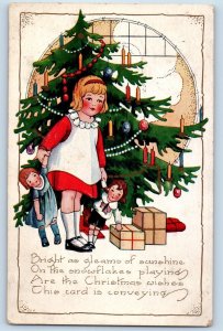 Fayette City PA Postcard Christmas Tree Little Girl With Dolls Gifts Embossed