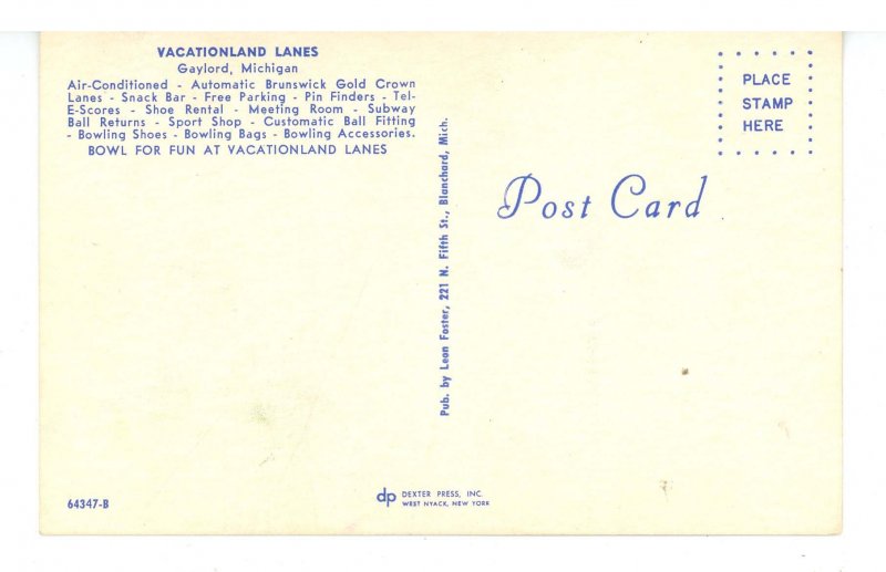 MI - Gaylord. Vacationland Bowling Lanes, Interior