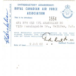 Royal Canadian Air Force, Association, Halifax, Nova Scotia, RCAF 1968