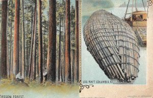 FOREST & LOG RAFT ON COLUMBIA RIVER WASHINGTON OREGON LOGGING POSTCARD (c.1905)