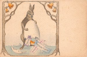 Easter Greetings Humanized Egg Bells Cracked Egg vintage postcard C316
