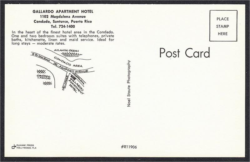 Puerto Rico San Juan Gallardo Apartment Hotel Blackton Store 1960s-70s Postcard