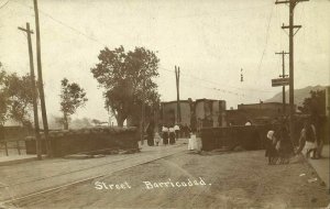 Fort Bliss, Texas, Mexican Revolution Street Barricades (1912) RPPC Postcard 