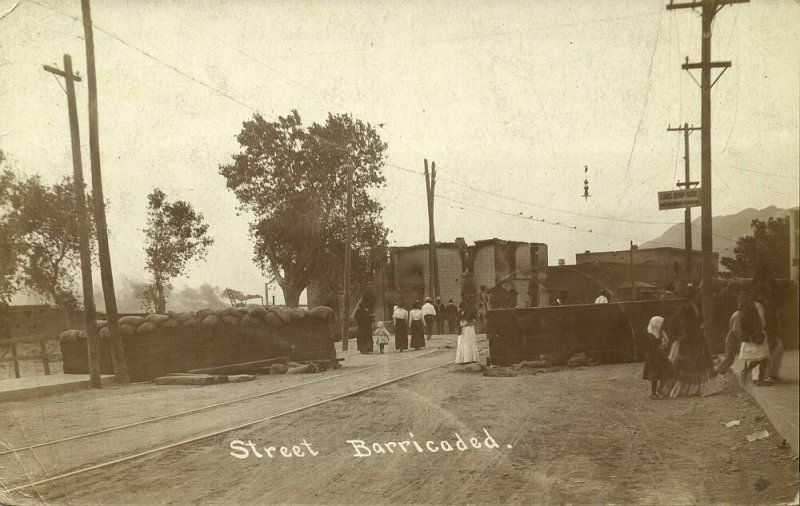 Fort Bliss, Texas, Mexican Revolution Street Barricades (1912) RPPC Postcard