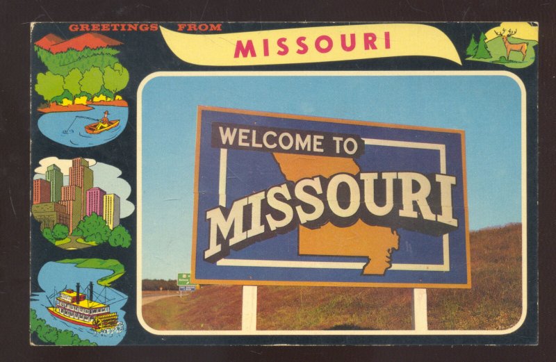 WELCOME TO MISSOURI GREETINGS FROM ADVERTISING SIGN VINTAGE POSTCARD