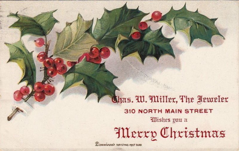 Postcard Merry Christmas Chas W Miller Jeweler IL