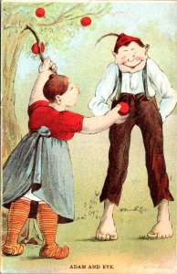 Vintage Humor ADAM & EVE Woman~Apple~Bashful Man COUNTRY FOLK ca1900's Postcard