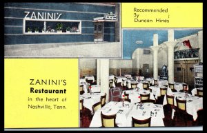 1950s Zanini's Restaurant 223 Capital Blvd Nashville TN Postcard