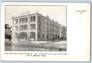 Long Beach CA Postcard Hotel Del Mar Ocean Front Balloon Route Excursion c1905