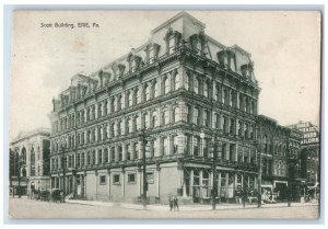1910 Street Scene, Scott Building Erie Pennsylvania PA Antique Postcard