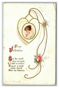 Vintage 1916 Ellen Clapsaddle Valentines Postcard Beautiful Woman Heart Locket