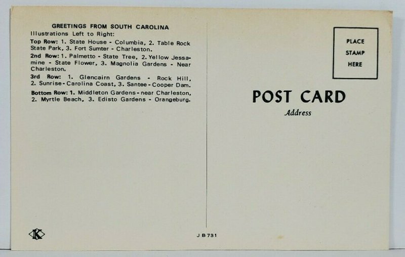 SC Greetings From South Carolina The Palmeto State Multi View Postcard N2