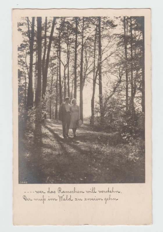 Vintage RPPC Postcard Meisteraufnahmen Nr 1446 couple walking in the woods 1937