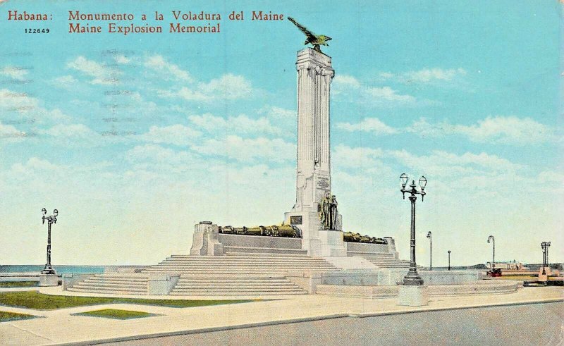 HABANA HAVANA CUBA~MAINE EXPLOSION MEMORIAL-REMEMBER THE MAINE-1936 PMK POSTCARD