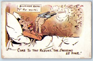c1910's Humor Sleeping Man Shooting Mosquito Sucker Antique Unposted Postcard