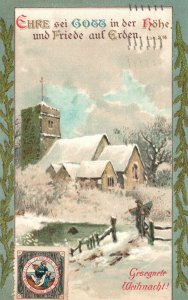 Vintage Postcard 1913 Gesegnete Weihnacht Blessed Christmas Greetings Snow Scene