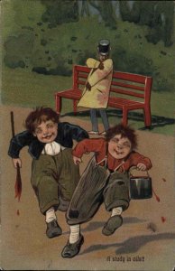 PFB Serie 8180 Pranking Little Boys with Red Paint Pranks c1910 Postcard