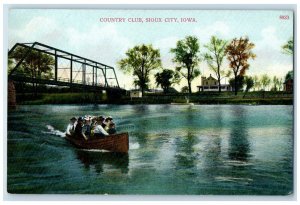 c1910 Canoeing Boat Country Club Bridge Sioux City Iowa Antique Vintage Postcard