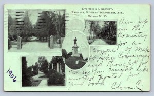 J99/ Salem New York Postcard c1910 Evergreen Cemetery Soldiers Monument 287