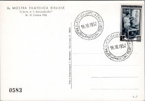 Postcard Italy 1952 Biellese Philatelic Exhibition - Art and the Stamp