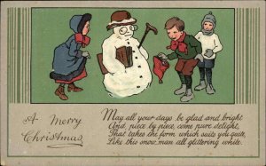 Christmas Children Kids Making Snowman c1910 Vintage Postcard